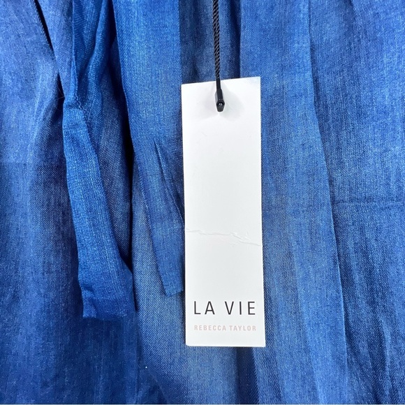 La Vie Rebecca Taylor Tissue Denim Chambray High Rise Tapered Smocked Hem Pant L - Picture 10 of 13